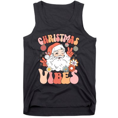 Vintage Groovy Santa Claus Christmas Vibes Women Kids Girls Tank Top