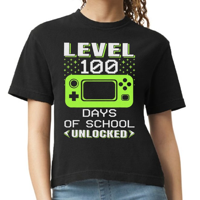 Video Gamer Student 100th Day Teacher 100 Days of School Comfort Colors Boxy T-Shirt