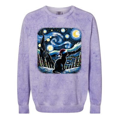 Van Gogh Starry Night Festive Christmas Black Cat Santa Hat  Colorblast Crewneck Sweatshirt