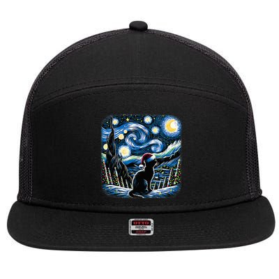 Van Gogh Starry Night Festive Christmas Black Cat Santa Hat  7 Panel Mesh Trucker Snapback Hat