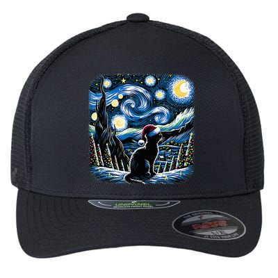 Van Gogh Starry Night Festive Christmas Black Cat Santa Hat  Flexfit Unipanel Trucker Cap