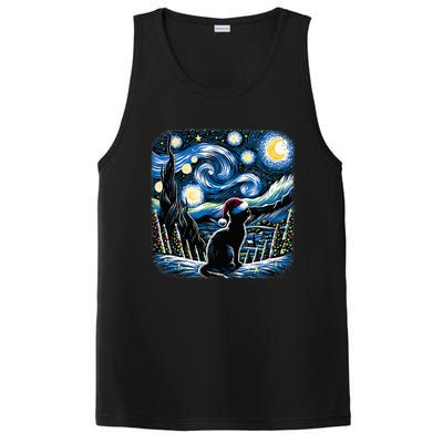 Van Gogh Starry Night Festive Christmas Black Cat Santa Hat  PosiCharge Competitor Tank