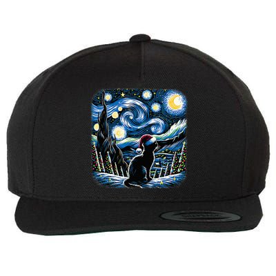 Van Gogh Starry Night Festive Christmas Black Cat Santa Hat  Wool Snapback Cap