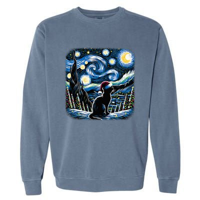 Van Gogh Starry Night Festive Christmas Black Cat Santa Hat  Garment-Dyed Sweatshirt