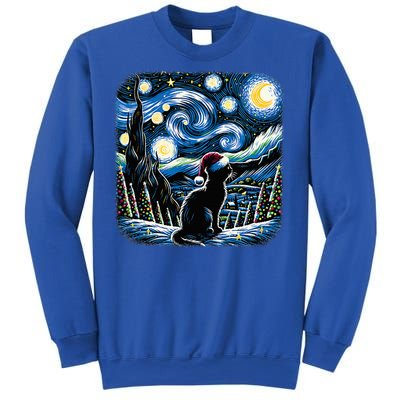 Van Gogh Starry Night Festive Christmas Black Cat Santa Hat  Sweatshirt