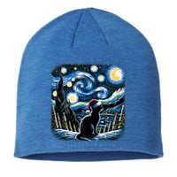 Van Gogh Starry Night Festive Christmas Black Cat Santa Hat  Sustainable Beanie