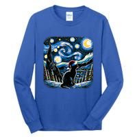 Van Gogh Starry Night Festive Christmas Black Cat Santa Hat  Tall Long Sleeve T-Shirt