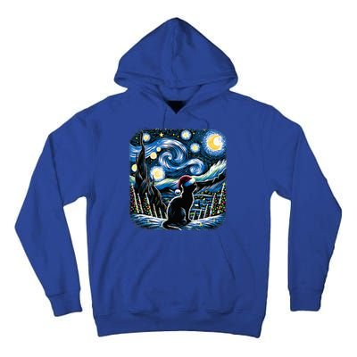 Van Gogh Starry Night Festive Christmas Black Cat Santa Hat  Tall Hoodie