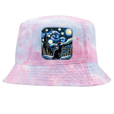 Van Gogh Starry Night Festive Christmas Black Cat Santa Hat  Tie-Dyed Bucket Hat