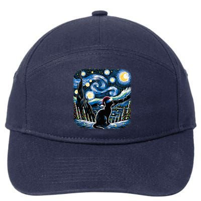 Van Gogh Starry Night Festive Christmas Black Cat Santa Hat  7-Panel Snapback Hat