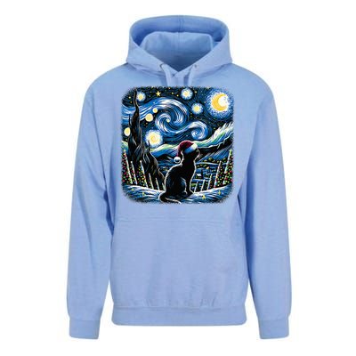 Van Gogh Starry Night Festive Christmas Black Cat Santa Hat  Unisex Surf Hoodie