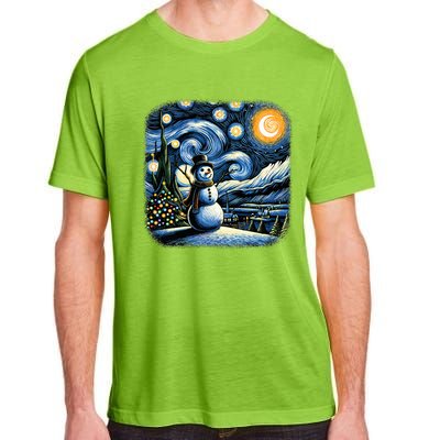 Van Gogh Starry Night Christmas Snowman Winter Snowy Night  Adult ChromaSoft Performance T-Shirt