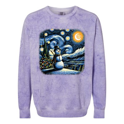 Van Gogh Starry Night Christmas Snowman Winter Snowy Night  Colorblast Crewneck Sweatshirt