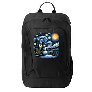 Van Gogh Starry Night Christmas Snowman Winter Snowy Night  City Backpack