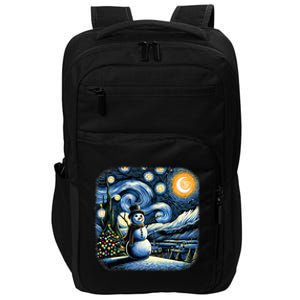 Van Gogh Starry Night Christmas Snowman Winter Snowy Night  Impact Tech Backpack