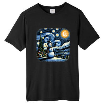 Van Gogh Starry Night Christmas Snowman Winter Snowy Night  Tall Fusion ChromaSoft Performance T-Shirt