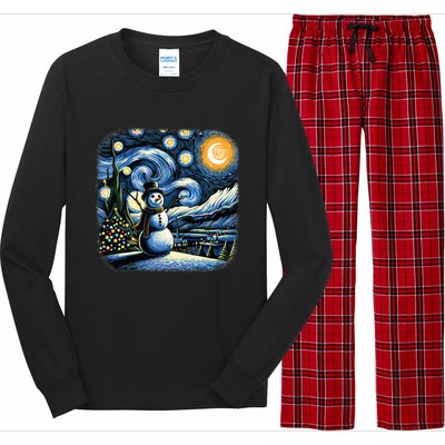 Van Gogh Starry Night Christmas Snowman Winter Snowy Night  Long Sleeve Pajama Set