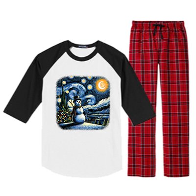 Van Gogh Starry Night Christmas Snowman Winter Snowy Night  Raglan Sleeve Pajama Set