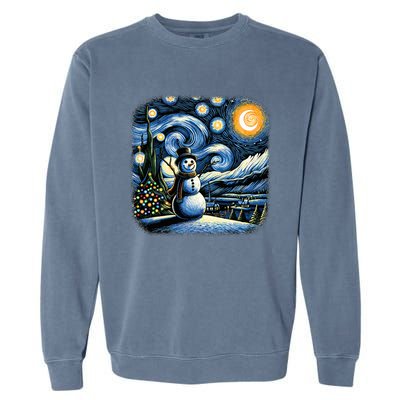 Van Gogh Starry Night Christmas Snowman Winter Snowy Night  Garment-Dyed Sweatshirt