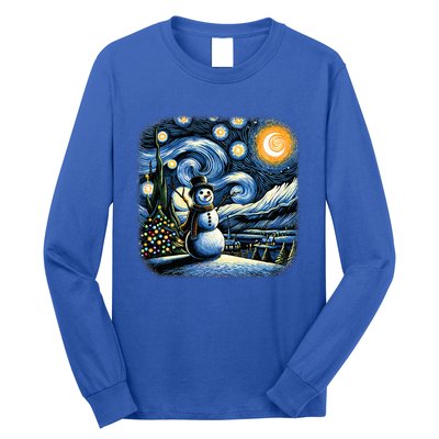 Van Gogh Starry Night Christmas Snowman Winter Snowy Night  Long Sleeve Shirt