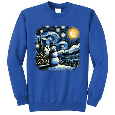 Van Gogh Starry Night Christmas Snowman Winter Snowy Night  Sweatshirt