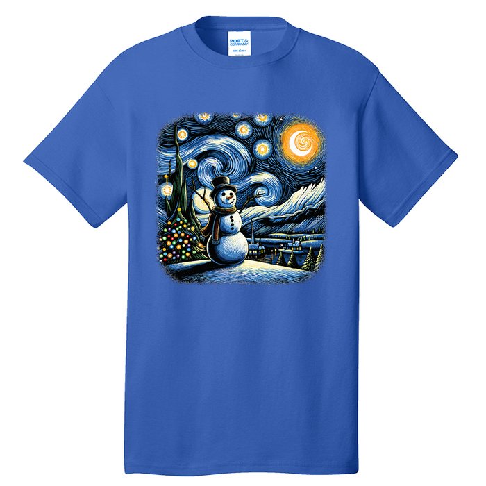 Van Gogh Starry Night Christmas Snowman Winter Snowy Night  Tall T-Shirt