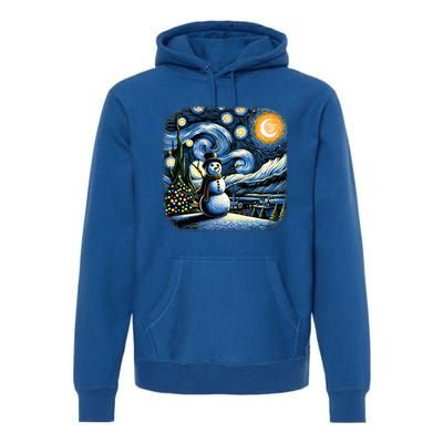 Van Gogh Starry Night Christmas Snowman Winter Snowy Night  Premium Hoodie