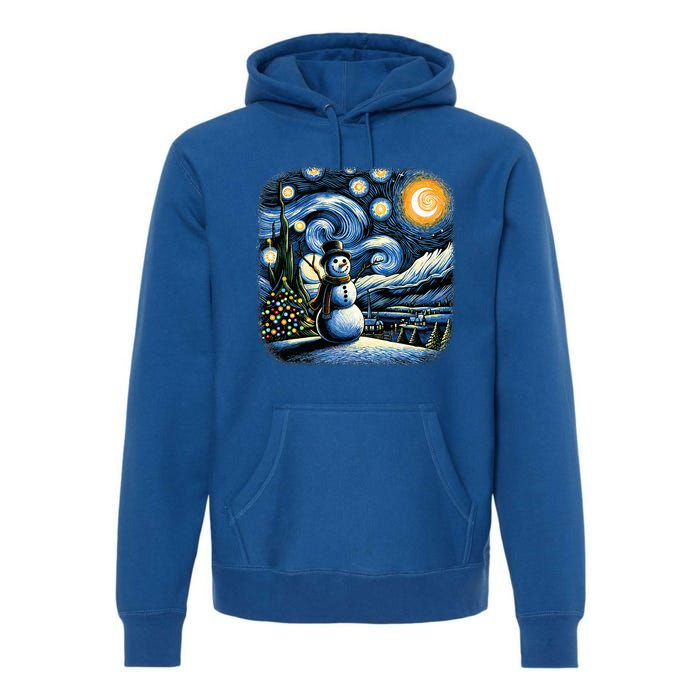 Van Gogh Starry Night Christmas Snowman Winter Snowy Night  Premium Hoodie