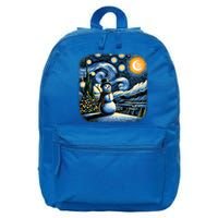 Van Gogh Starry Night Christmas Snowman Winter Snowy Night  16 in Basic Backpack