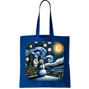 Van Gogh Starry Night Christmas Snowman Winter Snowy Night  Tote Bag