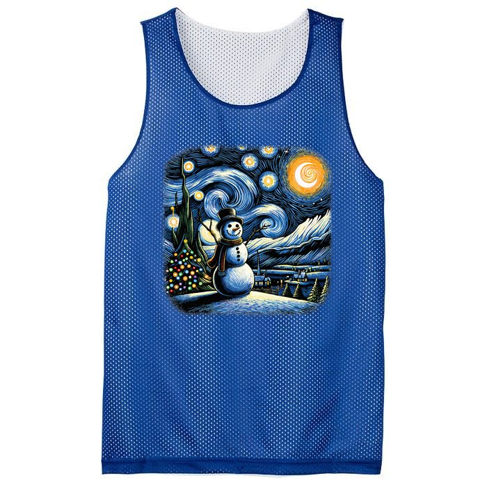 Van Gogh Starry Night Christmas Snowman Winter Snowy Night  Mesh Reversible Basketball Jersey Tank