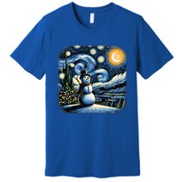 Van Gogh Starry Night Christmas Snowman Winter Snowy Night  Premium T-Shirt