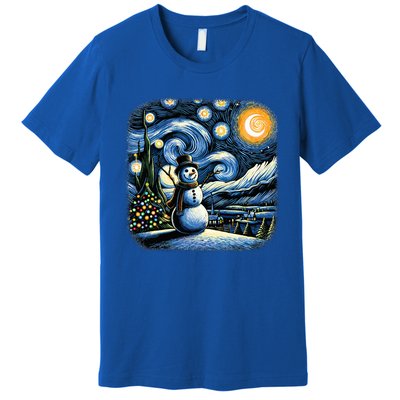 Van Gogh Starry Night Christmas Snowman Winter Snowy Night  Premium T-Shirt