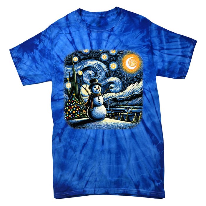 Van Gogh Starry Night Christmas Snowman Winter Snowy Night  Tie-Dye T-Shirt