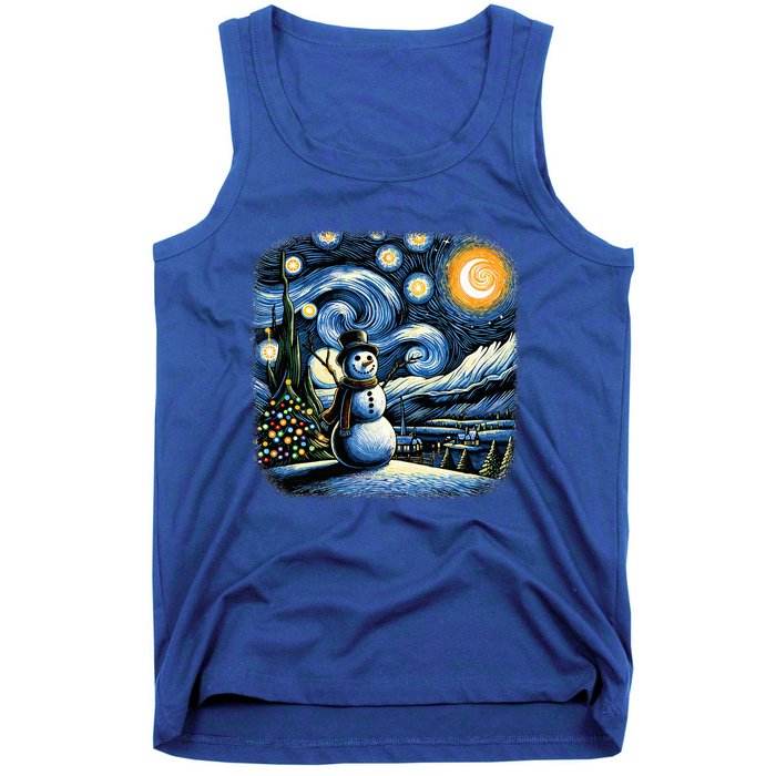 Van Gogh Starry Night Christmas Snowman Winter Snowy Night  Tank Top