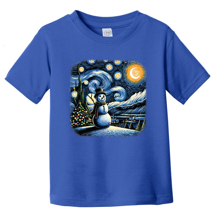 Van Gogh Starry Night Christmas Snowman Winter Snowy Night  Toddler T-Shirt