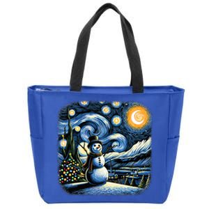 Van Gogh Starry Night Christmas Snowman Winter Snowy Night  Zip Tote Bag