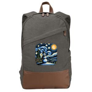 Van Gogh Starry Night Christmas Snowman Winter Snowy Night  Cotton Canvas Backpack