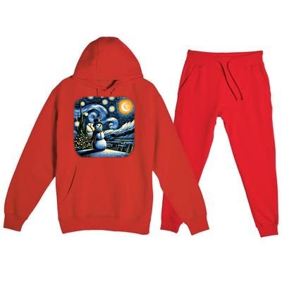 Van Gogh Starry Night Christmas Snowman Winter Snowy Night  Premium Hooded Sweatsuit Set