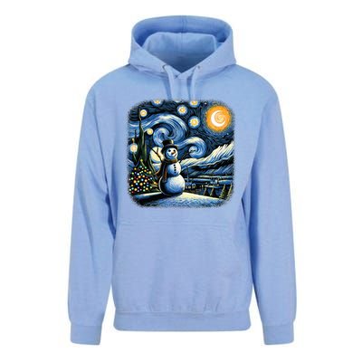 Van Gogh Starry Night Christmas Snowman Winter Snowy Night  Unisex Surf Hoodie