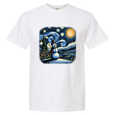 Van Gogh Starry Night Christmas Snowman Winter Snowy Night  Garment-Dyed Heavyweight T-Shirt