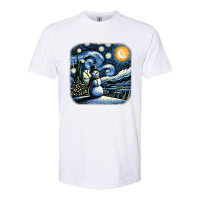 Van Gogh Starry Night Christmas Snowman Winter Snowy Night  Softstyle CVC T-Shirt