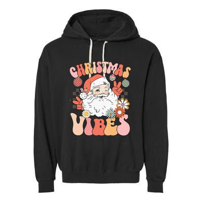 Vintage Groovy Santa Claus Christmas Vibes Garment-Dyed Fleece Hoodie