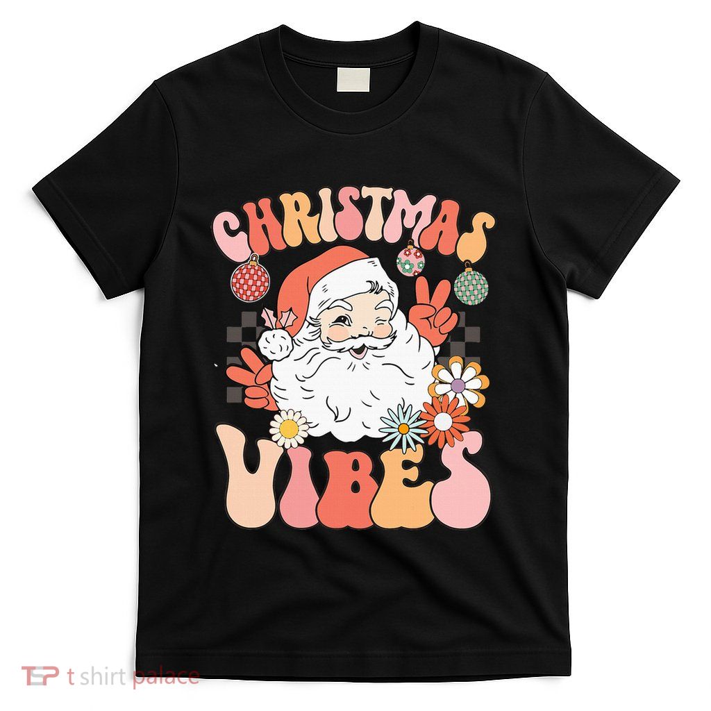Vintage Groovy Santa Claus Christmas Vibes T-Shirt