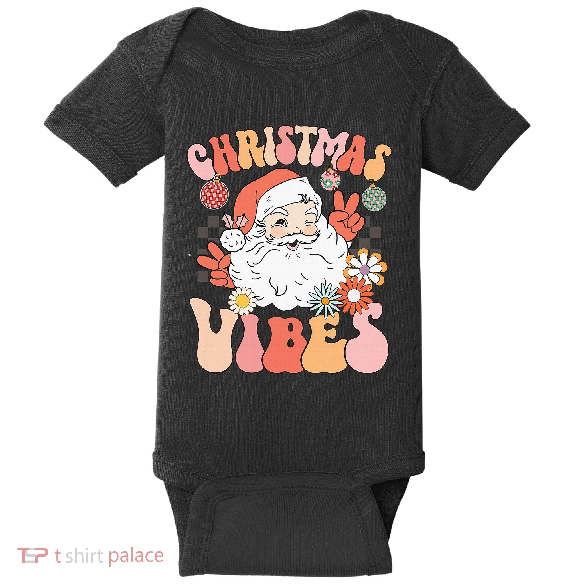 Vintage Groovy Santa Claus Christmas Vibes Baby Bodysuit