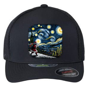 Van Gogh Starry Night Santa Christmas Winter Snowy Night Flexfit Unipanel Trucker Cap