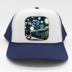 Van Gogh Starry Night Santa Christmas Winter Snowy Night Trucker Hat