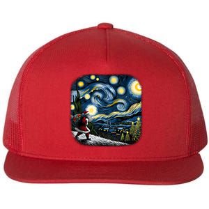 Van Gogh Starry Night Santa Christmas Winter Snowy Night Flat Bill Trucker Hat