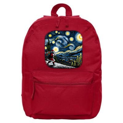 Van Gogh Starry Night Santa Christmas Winter Snowy Night 16 in Basic Backpack