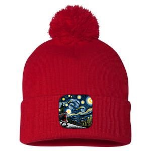 Van Gogh Starry Night Santa Christmas Winter Snowy Night Pom Pom 12in Knit Beanie